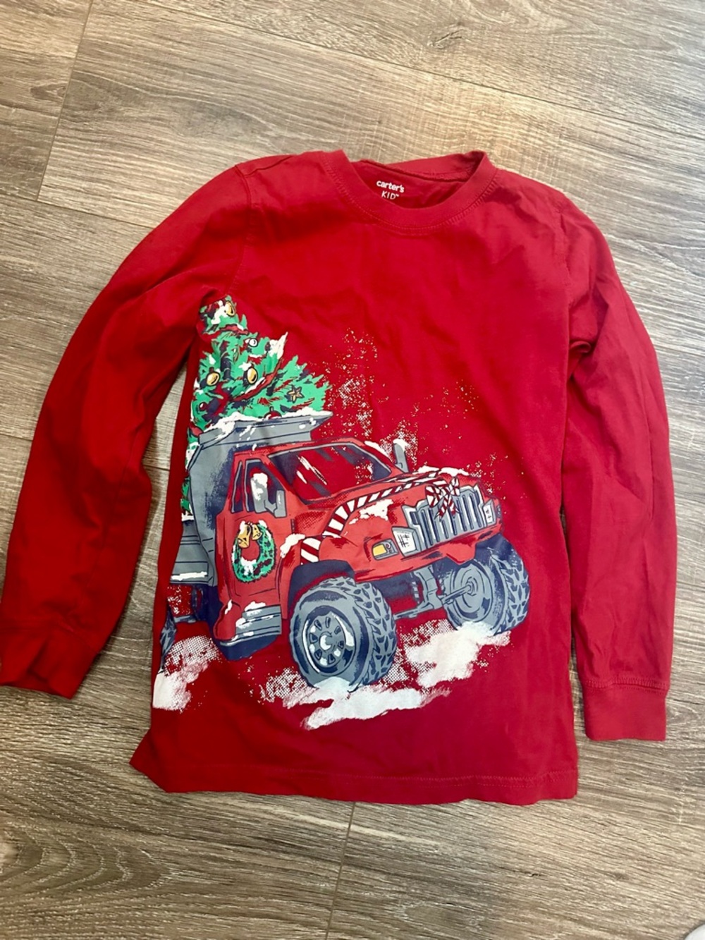 Carter's 8 Red Long-Sleeve Tee with Holiday Truck Graphic Crashing Thru The Snow